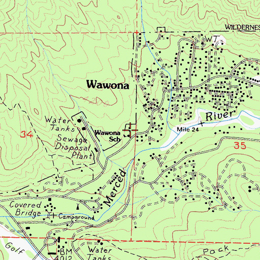 Topographic Map of Wawona Elementary School, CA