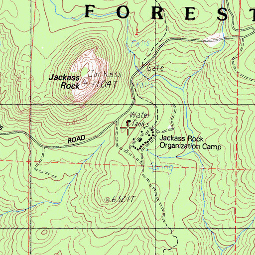 Topographic Map of Jackass Rock Organization Camp, CA