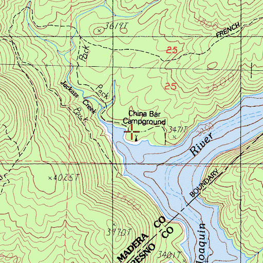 Topographic Map of China Bar Campground, CA