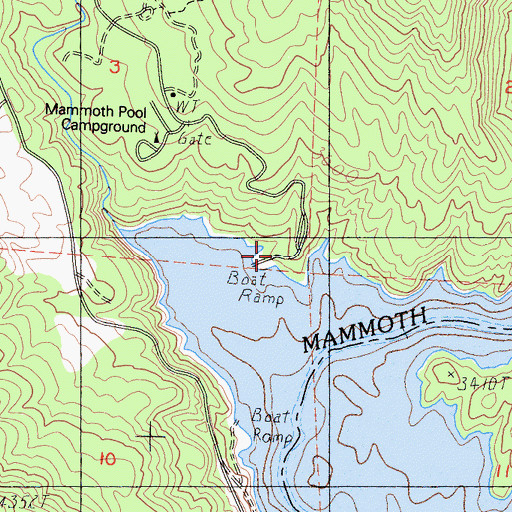 Topographic Map of Mammoth Pool Boat Launch, CA