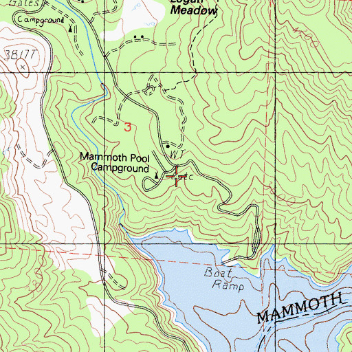 Topographic Map of Mammoth Pool Campground, CA