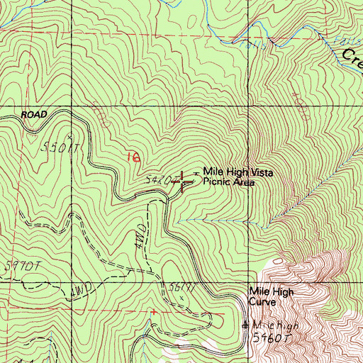 Topographic Map of Mile High Vista Picnic Area, CA