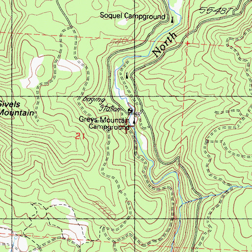 Topographic Map of Greys Mountain Campground, CA