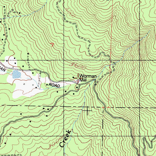 Topographic Map of Worman Mill, CA