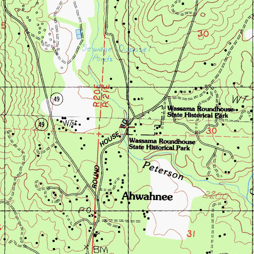 Topographic Map of Wassama Round House State Historic Park, CA