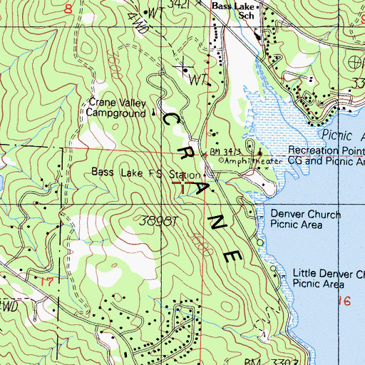 Topographic Map of Bass Lake Station, CA