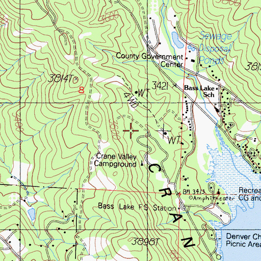 Topographic Map of Crane Valley Campground, CA
