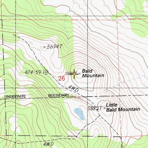 Topographic Map of Bald Mountain, CA