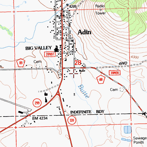 Topographic Map of Big Valley Primary School, CA