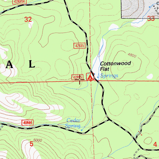 Topographic Map of Cottonwood Flat Campground, CA