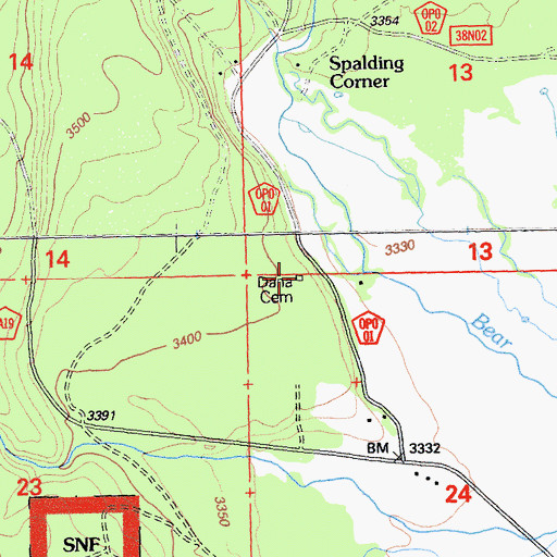 Topographic Map of Dana Cemetery, CA