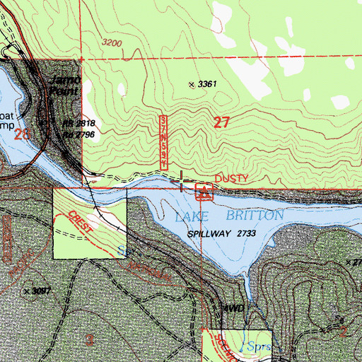 Topographic Map of Dusty Campground, CA