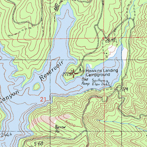 Topographic Map of Hawkins Landing Campground, CA