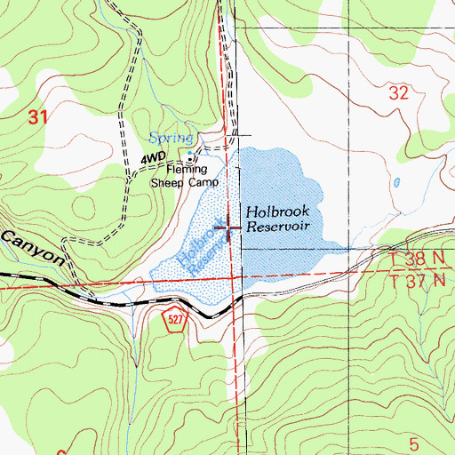 Topographic Map of Holbrook Reservoir, CA