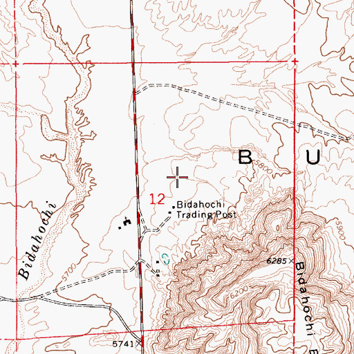 Topographic Map of Bidahochi, AZ