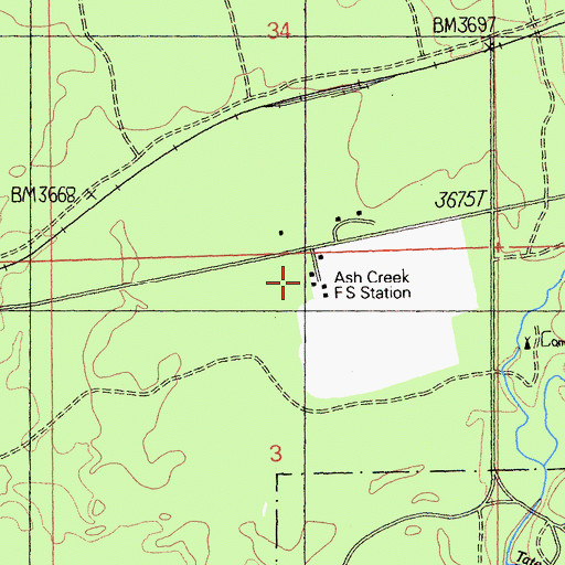 Topographic Map of Ash Creek Forest Service Station, CA