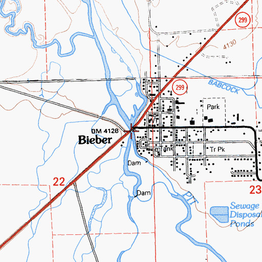 Topographic Map of Bieber, CA