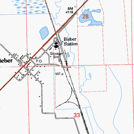 Topographic Map of Bieber Station, CA
