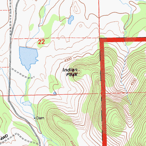 Topographic Map of Indian Peak, CA