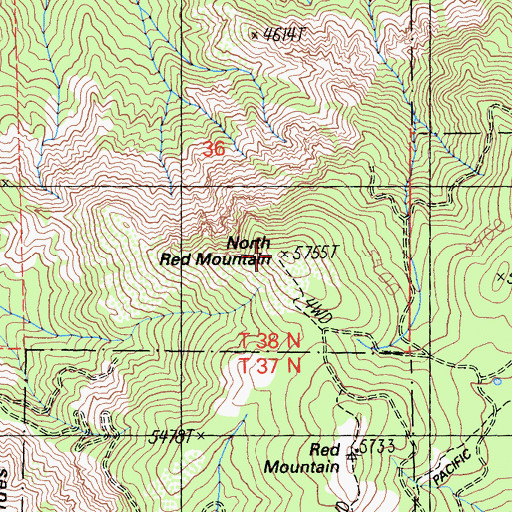 Topographic Map of North Red Mountain, CA
