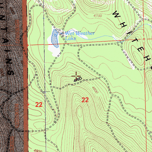 Topographic Map of Whitehorse Mountains, CA