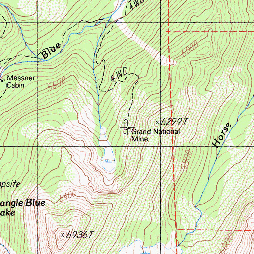 Topographic Map of Grand National Mine, CA