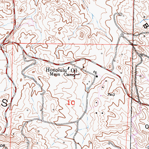Topographic Map of Honolulu Oil Main Camp, CA