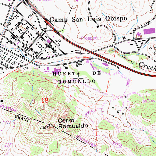 Topographic Map of Huerta de Romauldo, CA