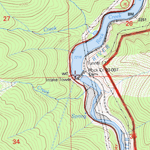Topographic Map of Rock Creek Reservoir, CA