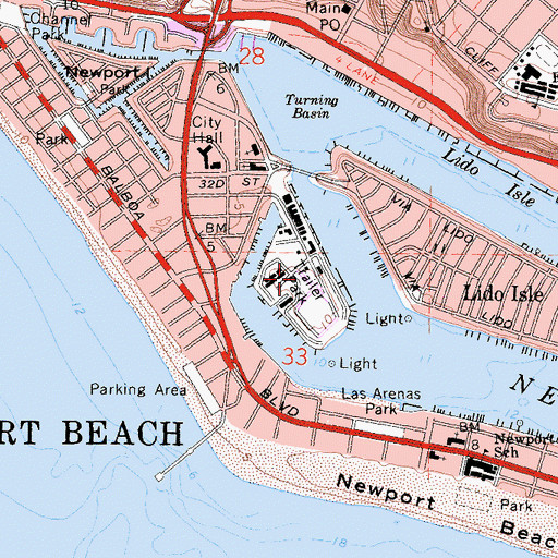 Topographic Map of Lido Peninsula, CA