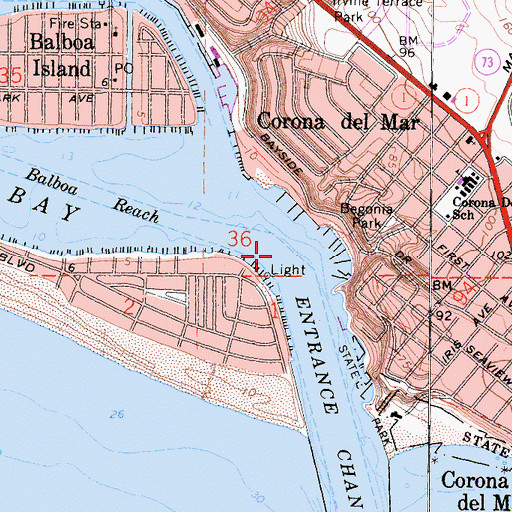 Topographic Map of Corona Del Mar Bend, CA