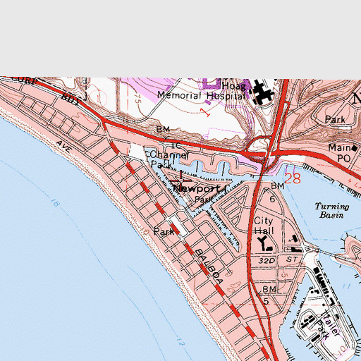 Topographic Map of Balboa Coves, CA