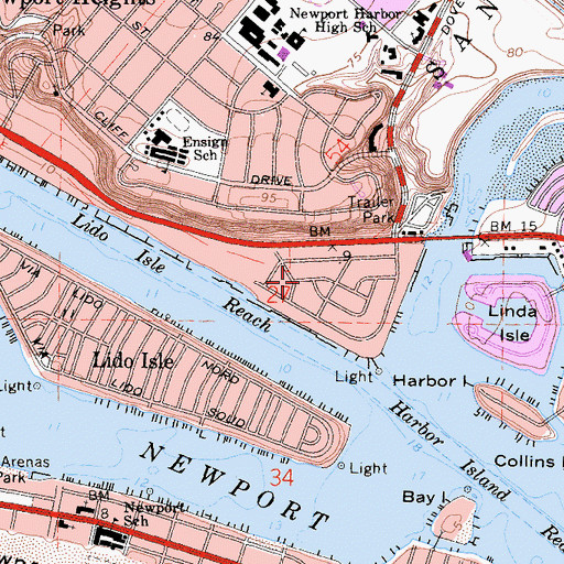 Topographic Map of Bay Shores, CA