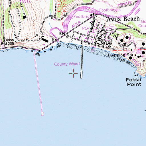 Topographic Map of San Luis Obispo County Wharf, CA