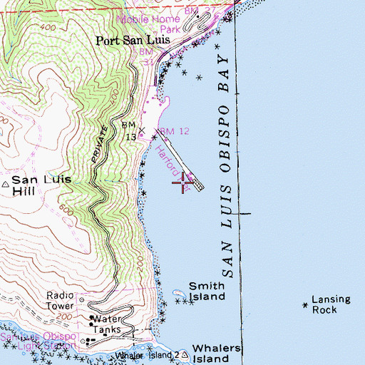 Topographic Map of Harford Pier, CA