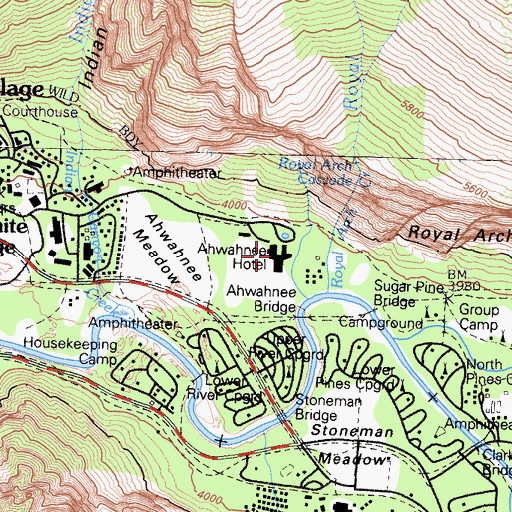 Topographic Map of The Ahwahnee, CA