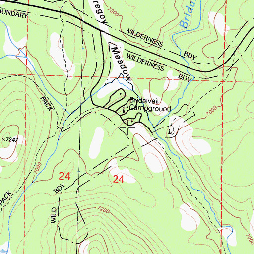 Topographic Map of Bridalveil Campground, CA