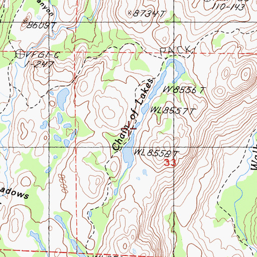 Topographic Map of Chain of Lakes, CA