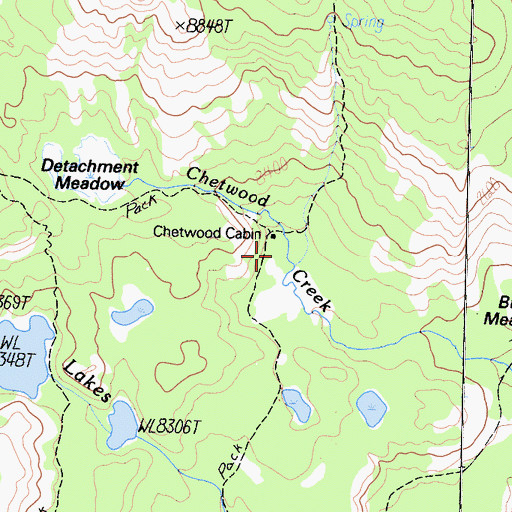 Topographic Map of Chetwood Cabin, CA