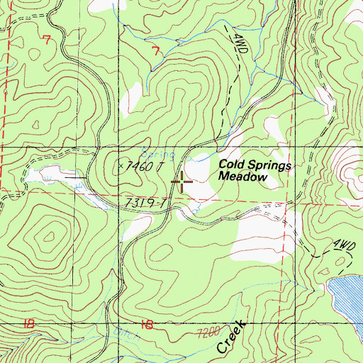 Topographic Map of Cold Springs Meadow, CA