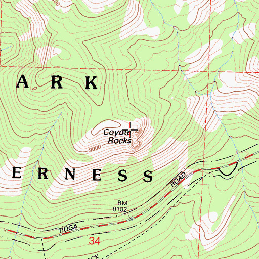 Topographic Map of Coyote Rocks, CA