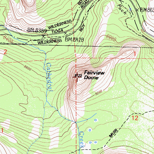 Topographic Map of Fairview Dome, CA