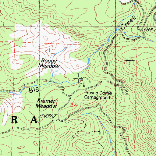 Topographic Map of Fresno Dome Campground, CA
