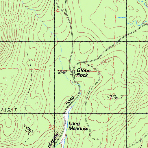 Topographic Map of Globe Rock, CA