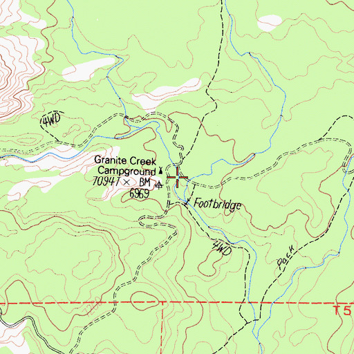 Topographic Map of Granite Creek Campground, CA