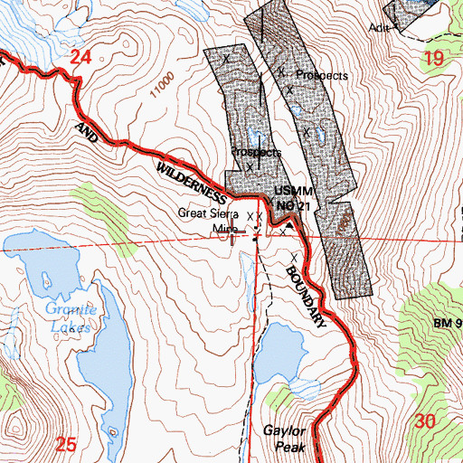 Topographic Map of Great Sierra Mine, CA