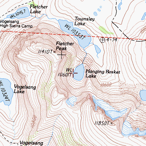 Topographic Map of Hanging Basket Lake, CA