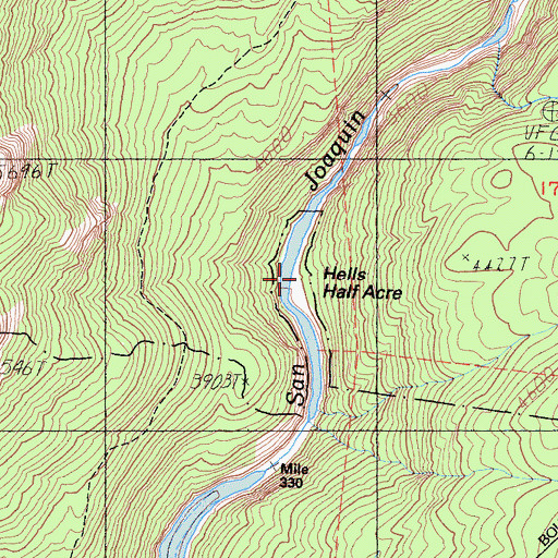 Topographic Map of Hells Half Acre, CA