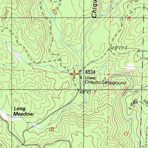 Topographic Map of Lower Chiquito Campground, CA