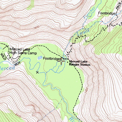 Topographic Map of Merced Lake Ranger Station, CA
